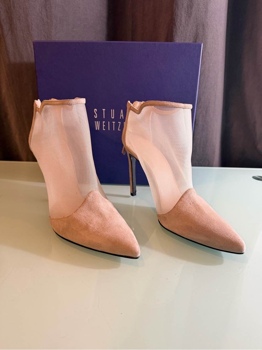 Stuart Weitzman Pink Suede & Mesh Pointed-Toe Ankle Boots